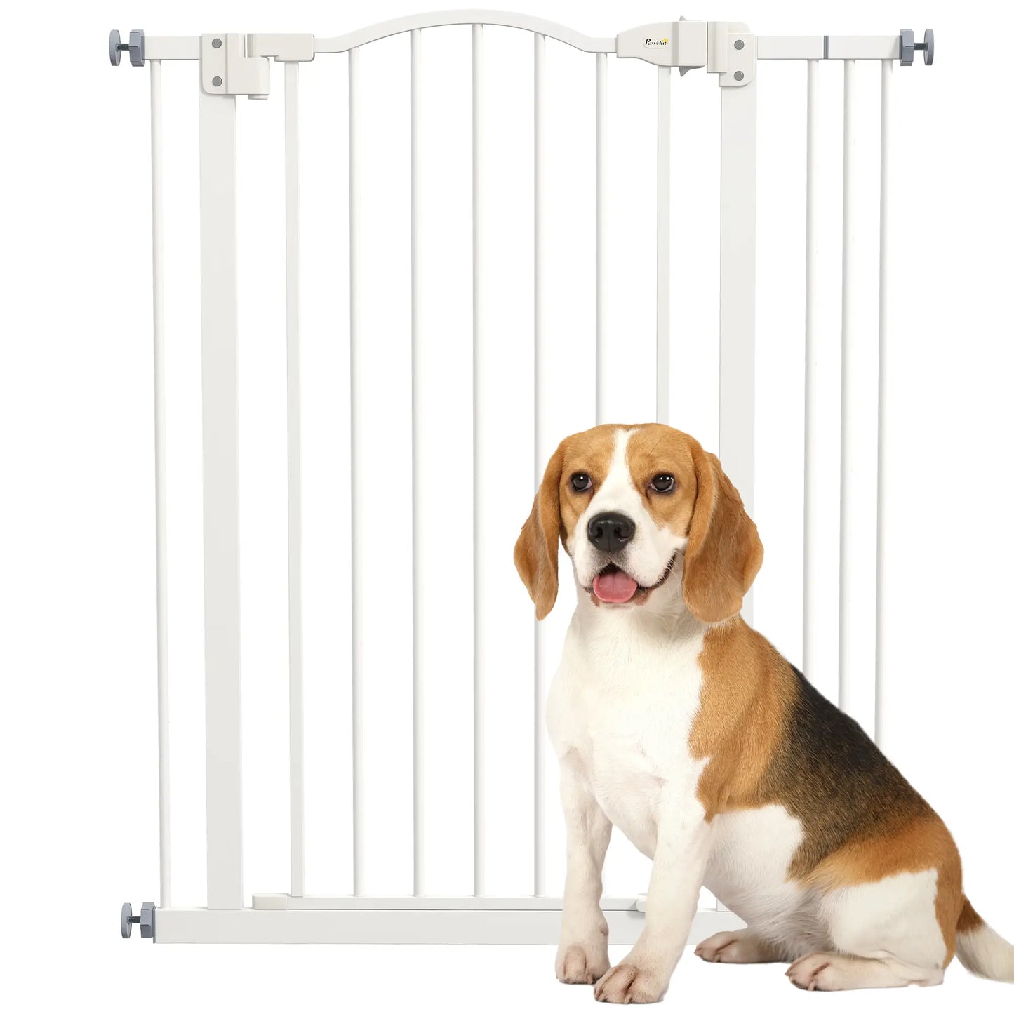 Extra Tall Dog Gate with Door, Pressure Fit, Auto Close, 29"-34", White Houses, Kennels & Pens at Gallery Canada