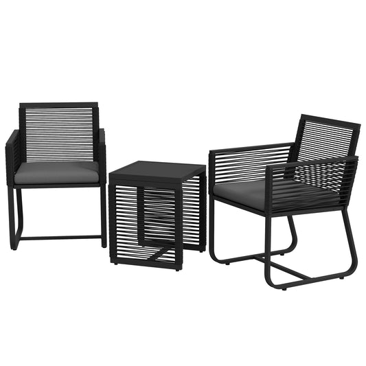 3 Pieces Patio Furniture Outdoor PE Rattan Bistro Set w/ Seat Cushions Tempered Glass Table for Garden Backyard, Black - Gallery Canada