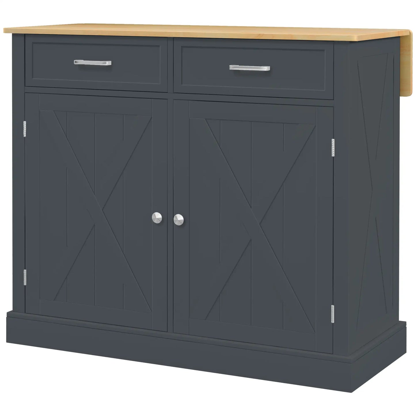 Kitchen Island with Drop Leaf, 2 Drawers, Adjustable Shelves, Dark Grey Kitchen Islands & Kitchen Carts at Gallery Canada