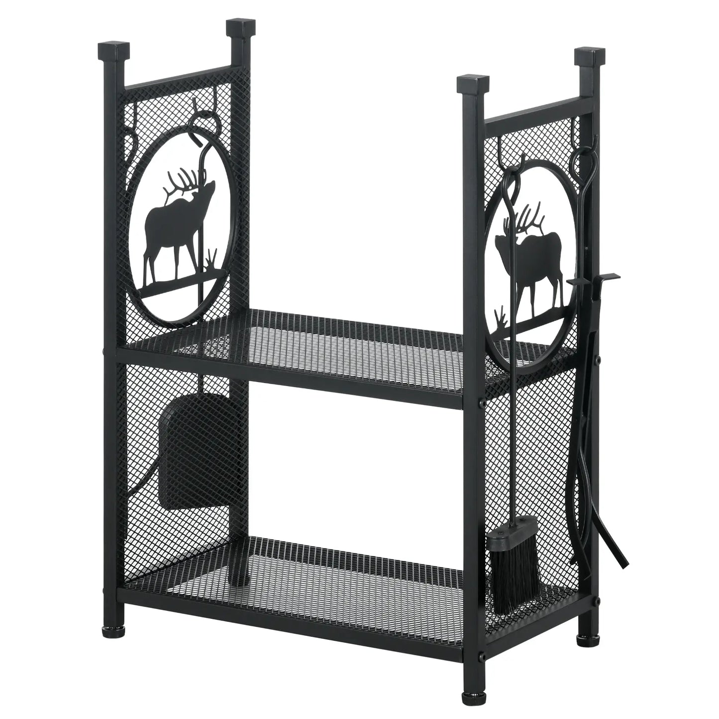 2-Tier Firewood Rack, Shovel, Broom, Poker, Tongs, 21.7" x 12.6" x 30.3", Black Firewood Racks at Gallery Canada