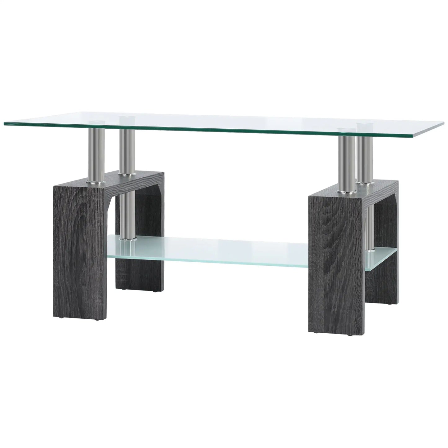 Rectangle Glass Coffee Table, 2-Tier, Tempered Glass Top, Storage Shelf, Grey Coffee Tables at Gallery Canada