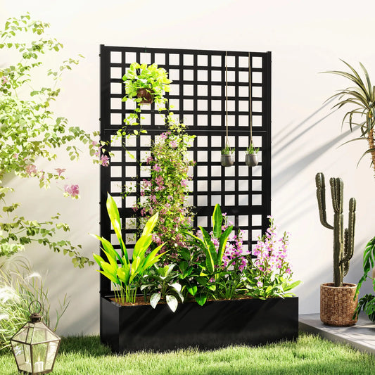 Galvanized Raised Garden Bed with Trellis, 43" x 16" x 70" Raised Garden Beds Black at Gallery Canada