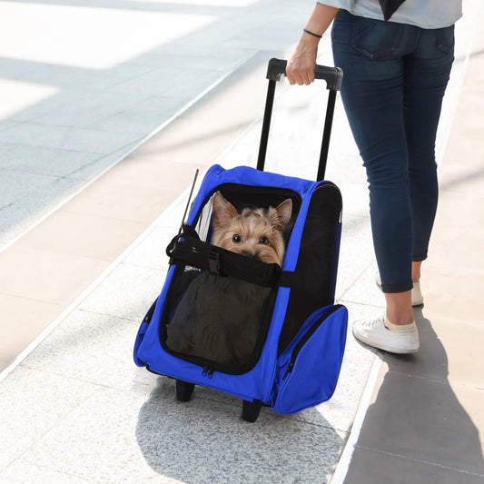 2-in-1 Pet Luggage Box Backpack Carrier, Rolling Wheel, Blue Dog Bike Trailers & Strollers Blue at Gallery Canada
