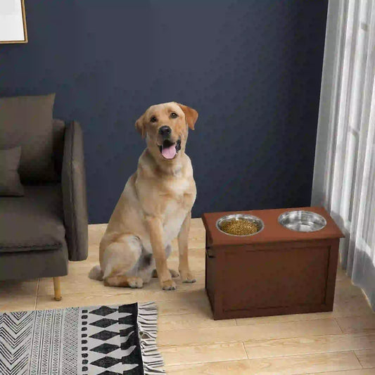 Elevated Dog Bowls with Storage, 2 Stainless Steel, Large, Brown Dog Bowls Brown at Gallery Canada