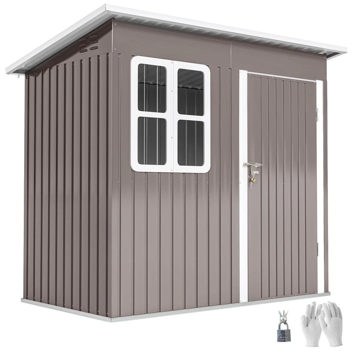 7' x 4' Galvanised Steel Outdoor Storage Shed, Garden Shed With Window, Lockable Door, Air Vents, Warm Grey Sheds at Gallery Canada