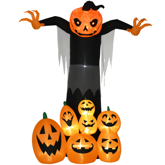 9ft Inflatable Halloween Decoration Pumpkin Ghost with Pumpkins, Blow-Up Outdoor LED Display for Lawn, Garden, Party