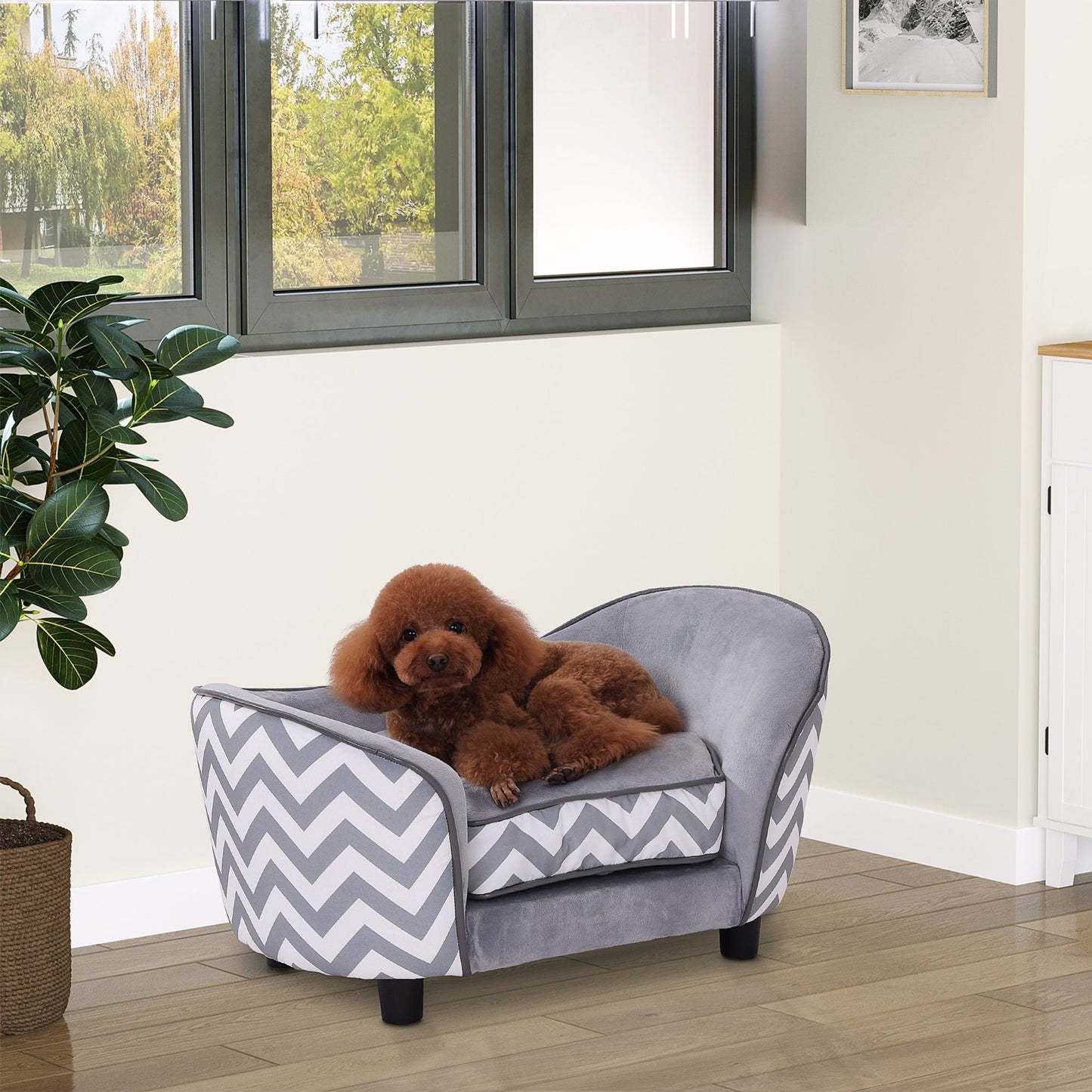 Pet Sofa Elevated Dog Bed Raised Cat Couch Puppy Furniture for Small Sized Dogs with Storage Removable Cushion Cover Grey at Gallery Canada