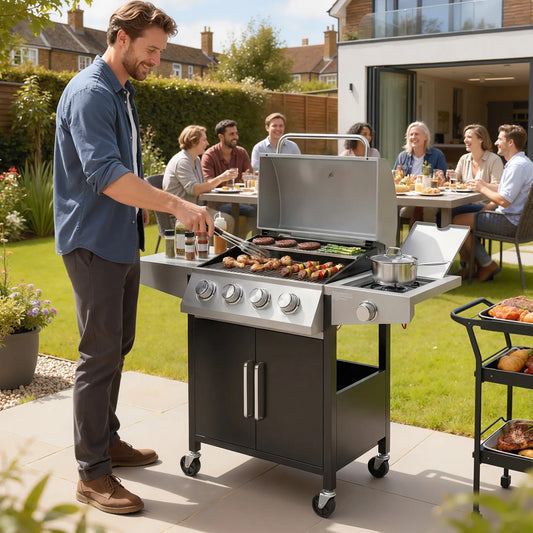 4+1 Burner Liquid Propane Gas Grill, Outdoor Portable BBQ Propane Gas Grills Silver, Black at Gallery Canada