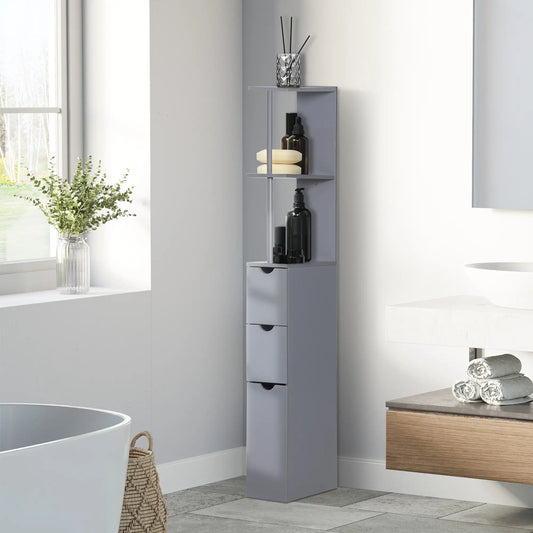 Tall Narrow Bathroom Storage Cabinet with Drawers, Open Shelves, Grey Bathroom Cabinets Grey at Gallery Canada