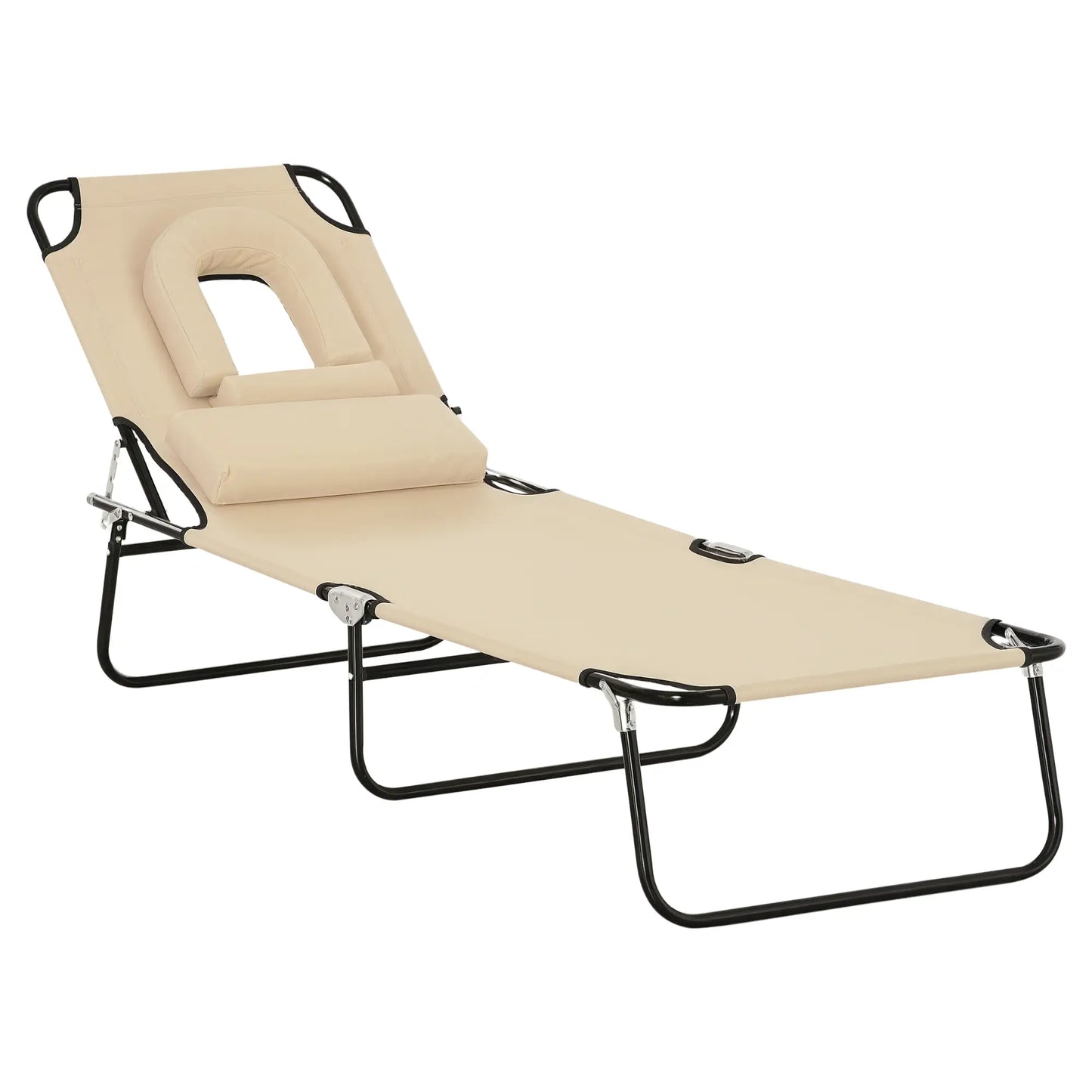 Outdoor Lounge Chair, Adjustable Backrest, Face Hole, Support Pillow, Beige Lounger Chairs at Gallery Canada