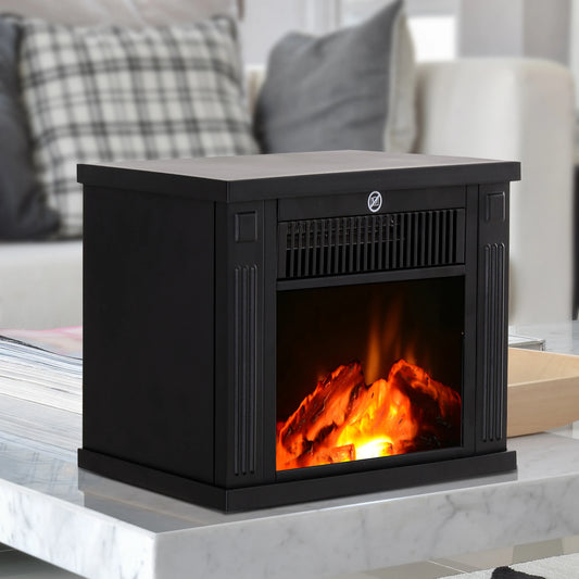 14" 1000W Mini Standing Electric Fireplace Heater, Black Electric Fireplaces Black at Gallery Canada