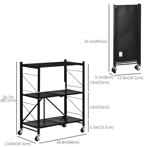 3 Tier Utility Cart, Kitchen Rolling Cart with Lockable Wheels, Multifunctional Storage Shelves for Living Room, Black