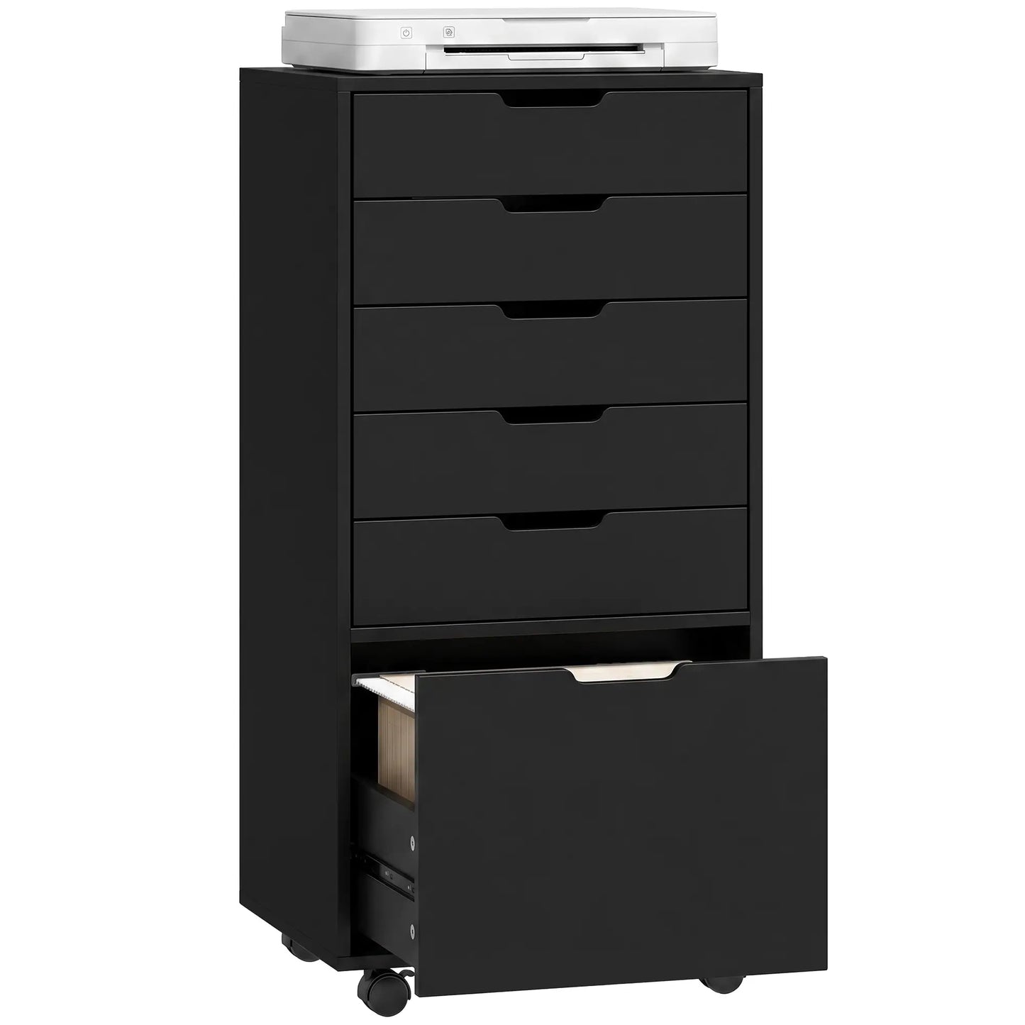 Mobile File Cabinet On Wheels, 5 Drawer Printer Stand, Black