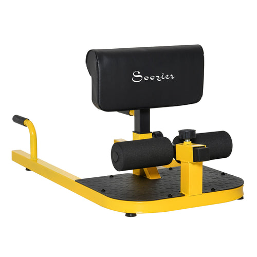 Adjustable Squat Machine with Push Up Bars, Multifunction Deep Sissy Squat Machine Leg Exerciser Ab Strength Training Home Gym Workout, Yellow