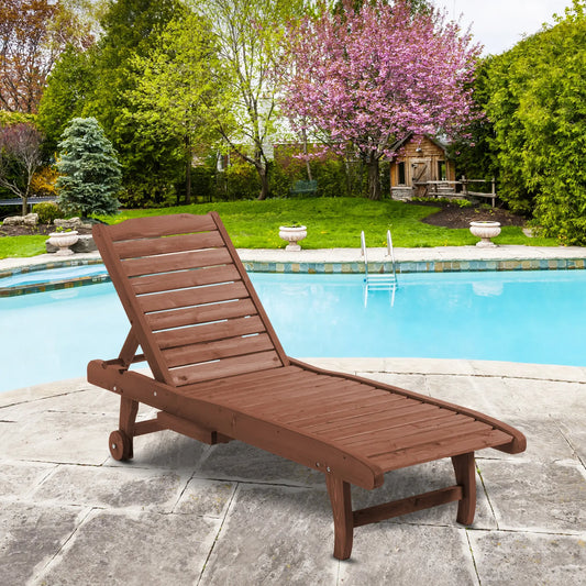 Wooden Outdoor Lounge Chair, Adjustable Patio Chaise Recliner, Brown Chaise Loungers Warm Brown at Gallery Canada