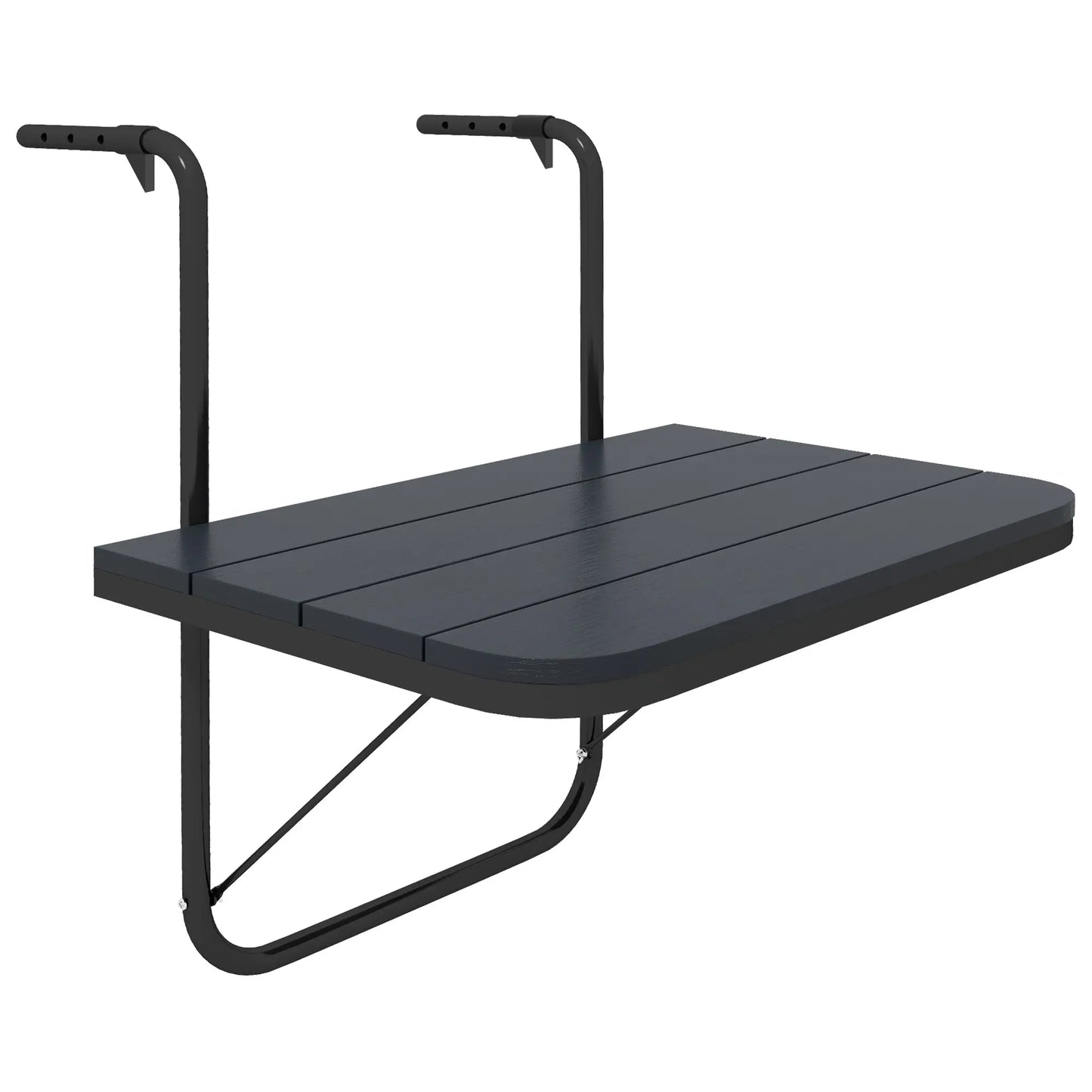 Table suspendue extérieure réglable, Bureau mural en aluminium, Rectangle pliable, Noir