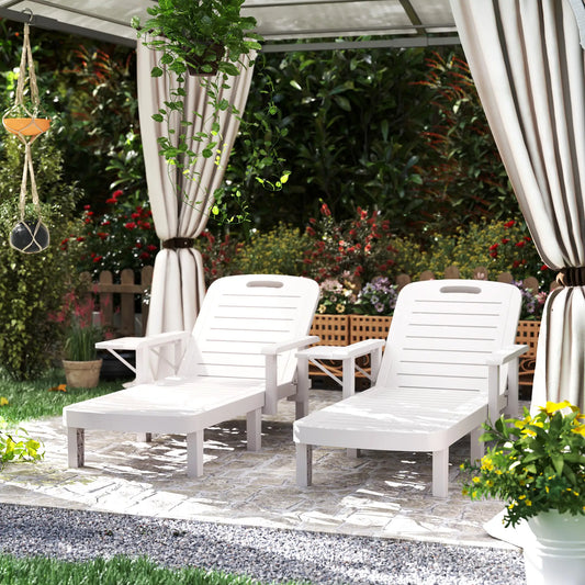 2 Tanning Chairs, 5 Position Adjustable, Foldable Side Table, White Lounger Chairs White at Gallery Canada