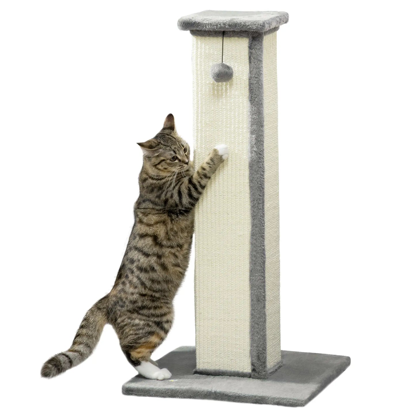 32" Tall Cat Scratching Post, Sisal Scratcher with Hanging Ball, Grey Cat Posts at Gallery Canada