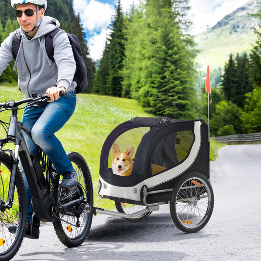 Dog Bike Trailer, Pet Cargo Carrier, Hitch, Reflectors, Flag, Medium, White Dog Bike Trailers & Strollers Black and White at Gallery Canada