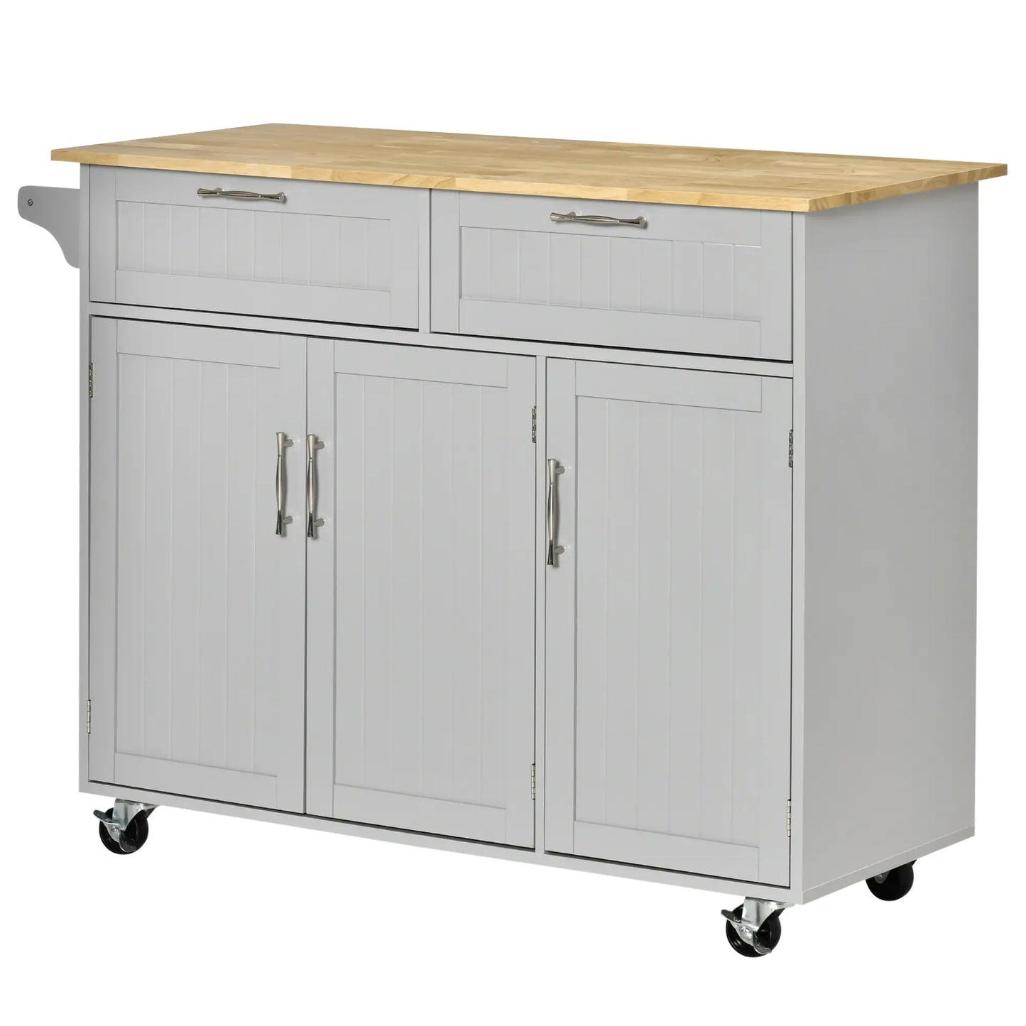Rolling Kitchen Island, Cart with 2 Drawers, 3 Door Cabinets, 3-Doors, Grey Kitchen Islands & Kitchen Carts at Gallery Canada