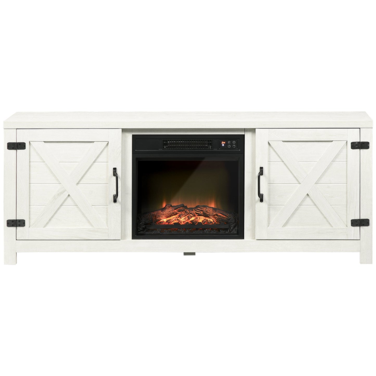 Electric Fireplace TV Stand for TV's up to 60" Flat Screen, Living Room Media Entertainment Console with Doors, Adjustable Storage Shelves, White at Gallery Canada