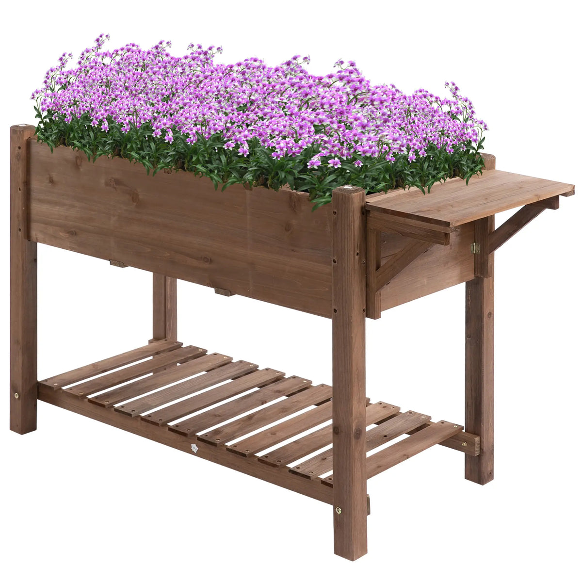 Lit de Jardin Surélevé, 8 Grilles avec Étagère de Rangement, Bac à Plantes surélevé, Marron