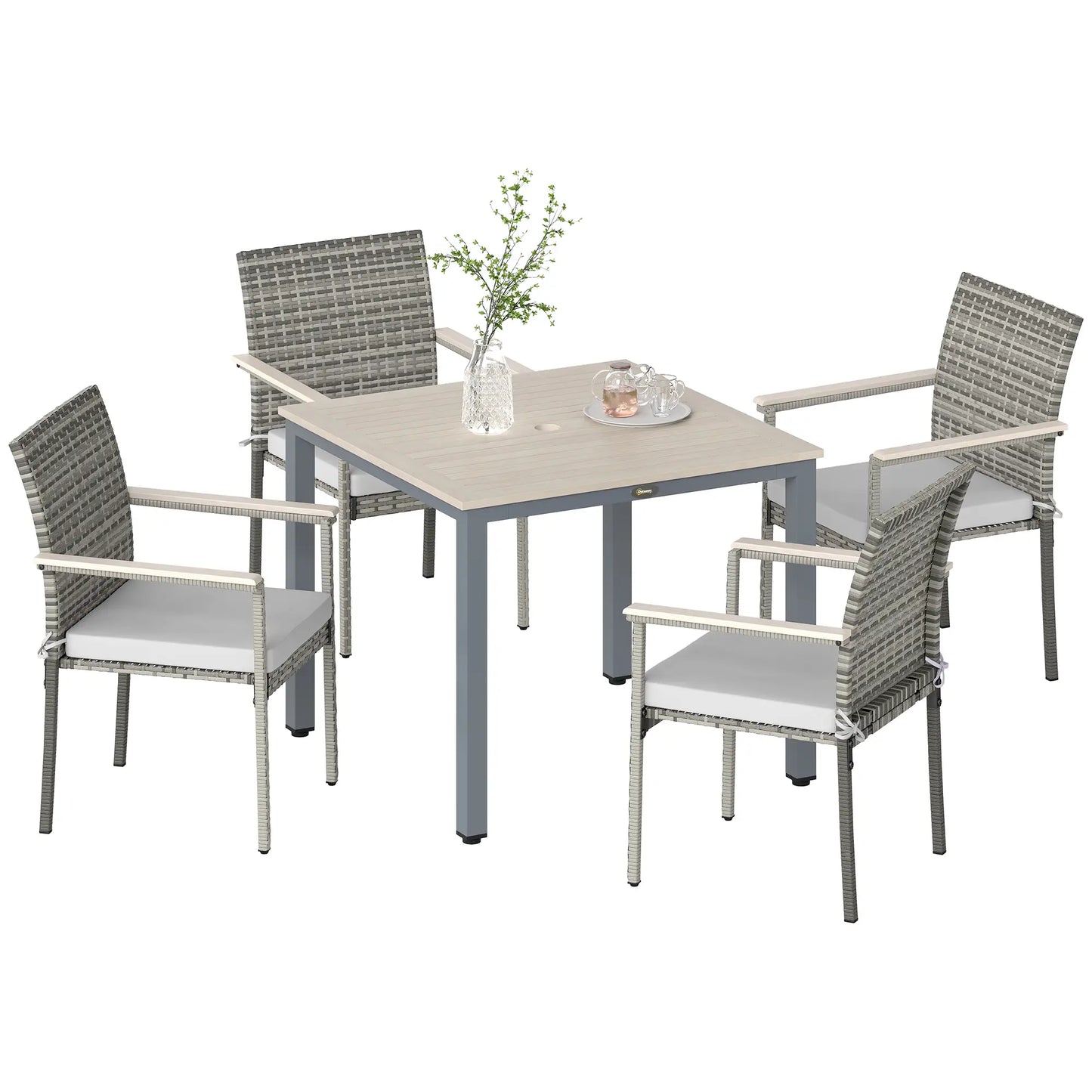 5-Piece Wicker Outdoor Furniture Set, Rattan Patio Dining with Cushions, Grey Patio Furniture Sets at Gallery Canada