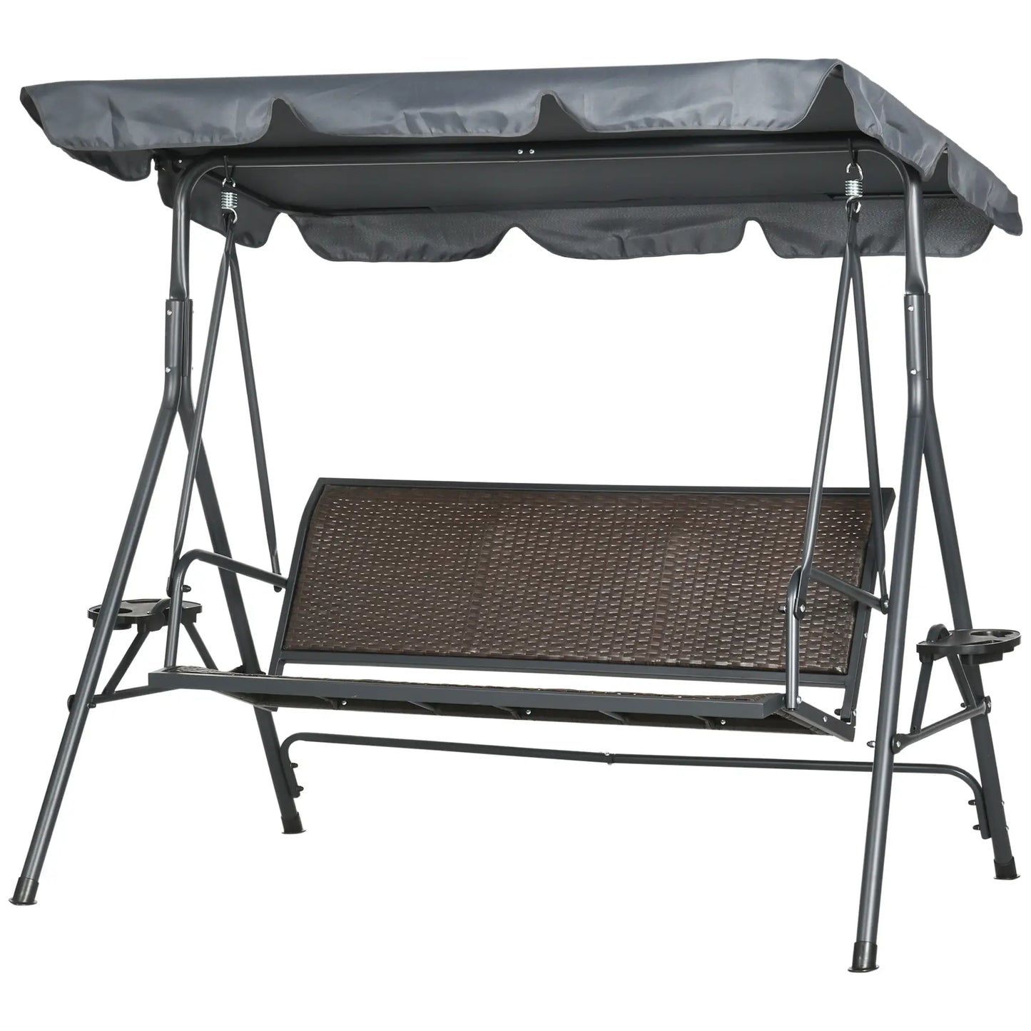 3-Seat Patio Swing Chair, Outdoor Canopy Glider, Rattan Seat, Steel Frame, Dark Grey Porch Swings with Canopy at Gallery Canada