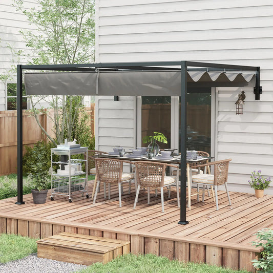 10' x 7' Metal Pergola, Retractable Roof For Grill Garden Patio Deck Pergolas Dark Grey at Gallery Canada