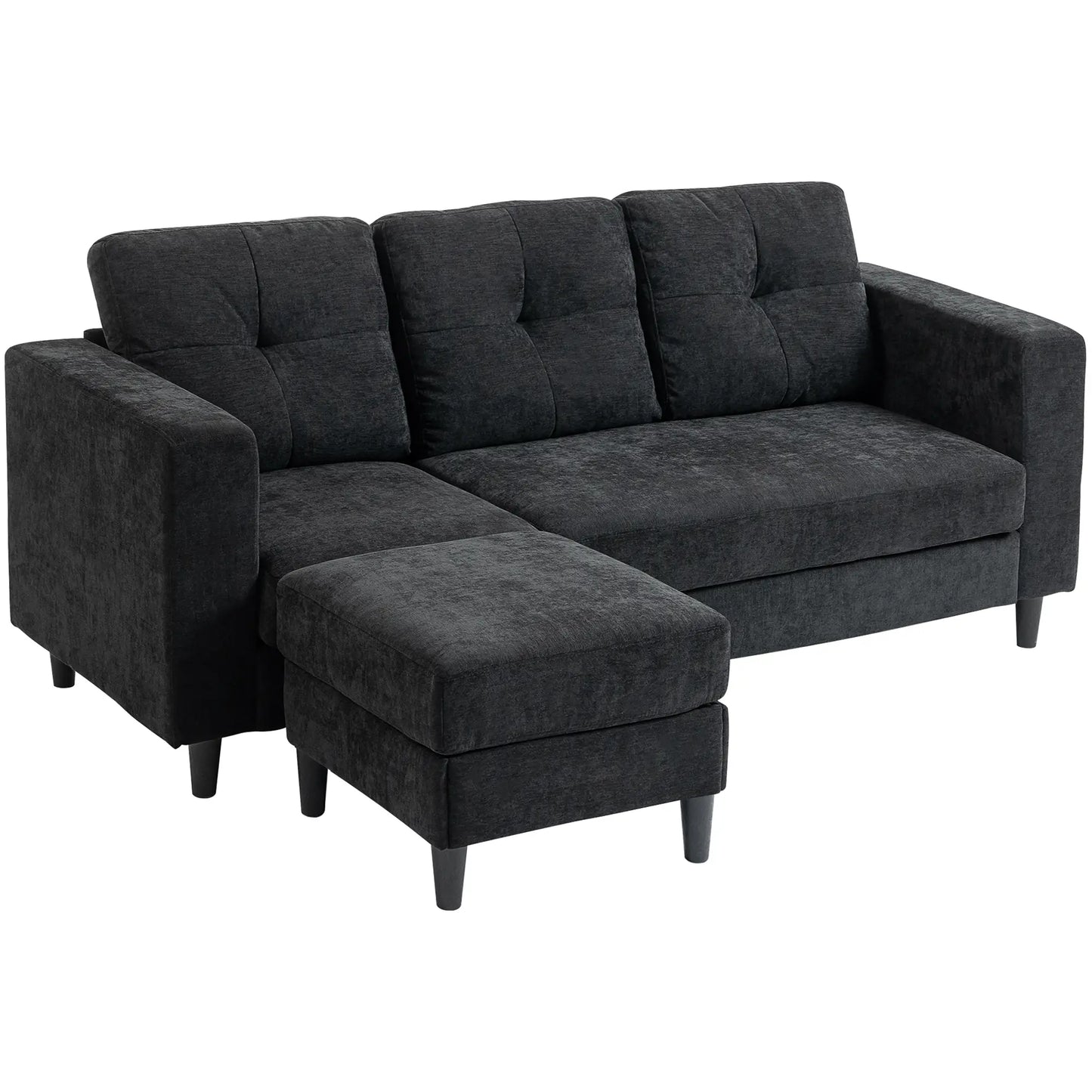 L-Shaped Sectional Sofa, Wooden Legs, Changeable Chaise, Black 3-Seater Sofas at Gallery Canada