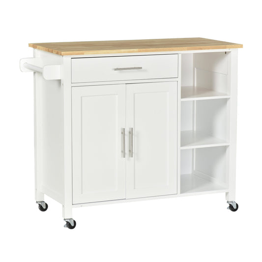 Wooden Rolling Kitchen Island on 360° Swivel Wheels Dining Cart with Drawer for Kitchen, White at Gallery Canada