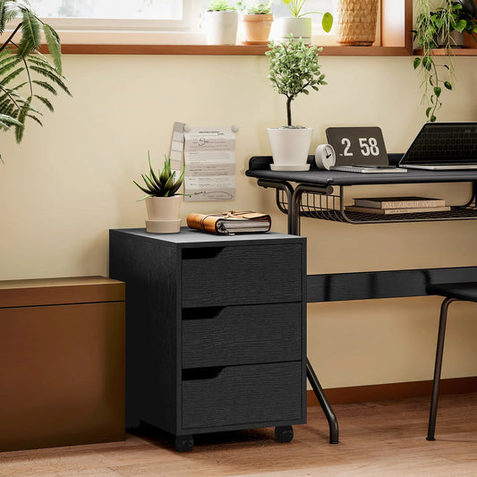 3 Drawer File Cabinet, Vertical with Wheels, Mobile Printer Stand, Black Office Cabinets & Cupboards Black at Gallery Canada