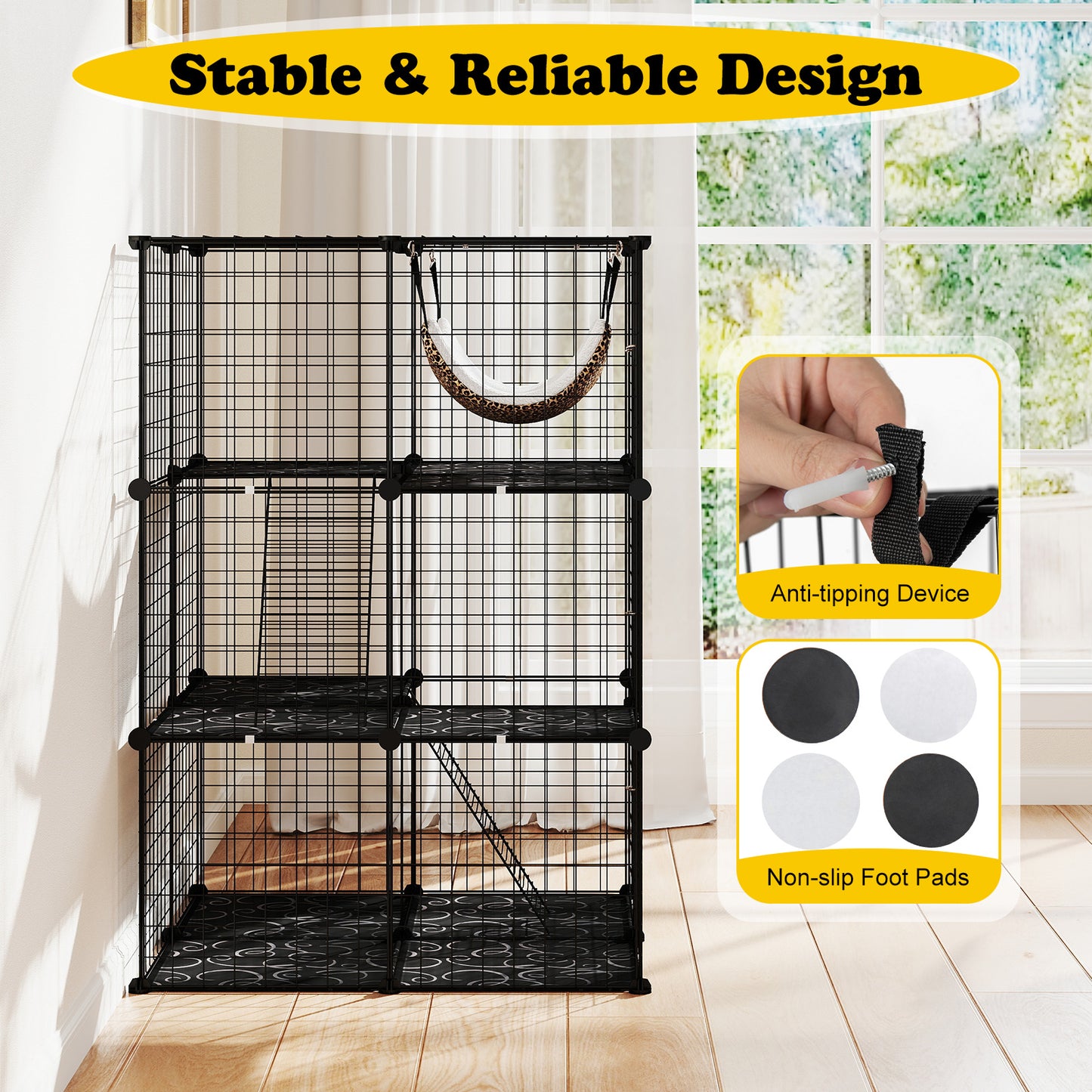 Indoor Cat Cage, 3-Tier Detachable Metal Wire Kennel, Black Cat Trees Condos & Scratchers at Gallery Canada
