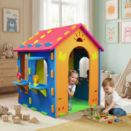 Indoor Cottage Playset with Roof and Chimney for Creative Play-CS, Multicolor