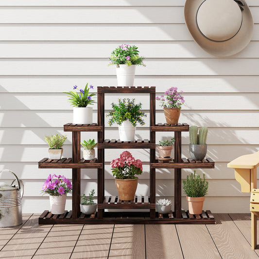 Multi-Tiered Wood Plant Stand, Indoor Outdoor Corner Shelf, Brown Raised Garden Beds Brown at Gallery Canada