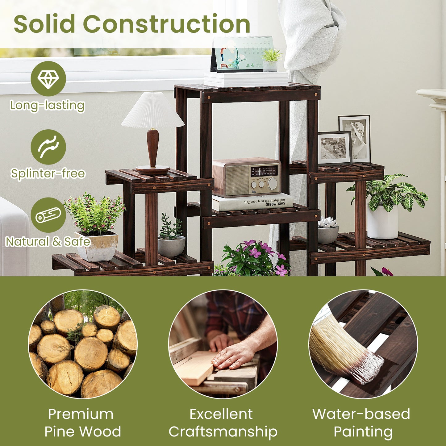 Multi-Tiered Wood Plant Stand, Indoor Outdoor Corner Shelf, Brown Raised Garden Beds at Gallery Canada