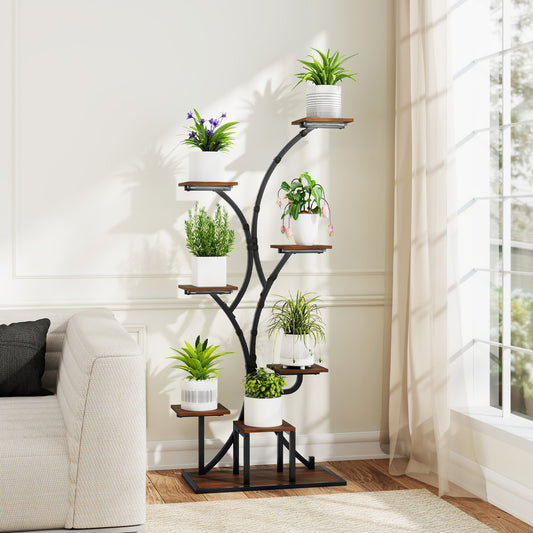 Indoor Plant Stand With Grow Lights, 58" Tall 8-Tier Corner Metal Shelf, Brown Plant Stands Brown at Gallery Canada