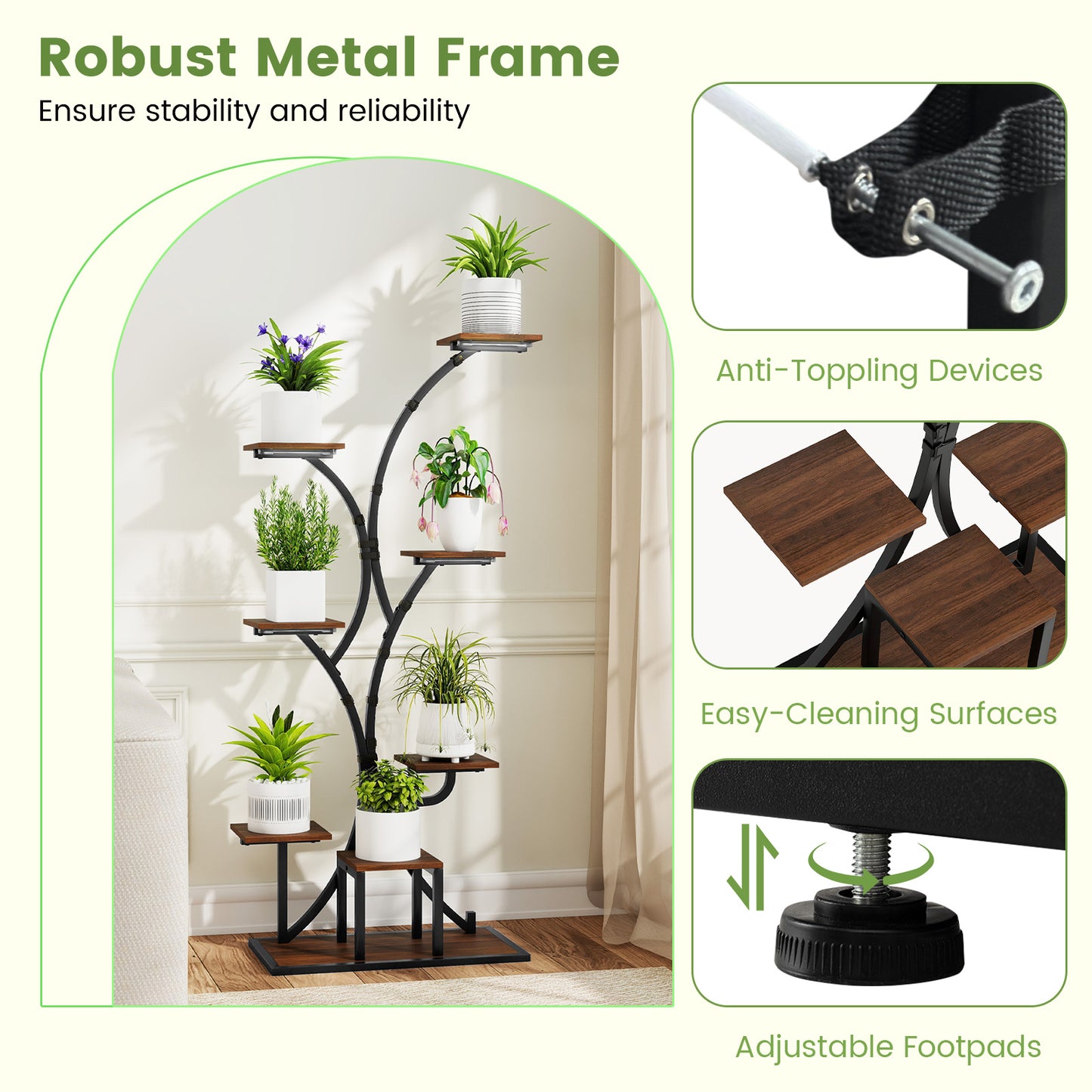 Indoor Plant Stand With Grow Lights, 58" Tall 8-Tier Corner Metal Shelf, Brown Plant Stands at Gallery Canada