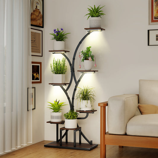 Indoor Plant Stand With Grow Lights, 58" Tall 8-Tier Corner Metal Shelf, Brown Plant Stands Brown at Gallery Canada