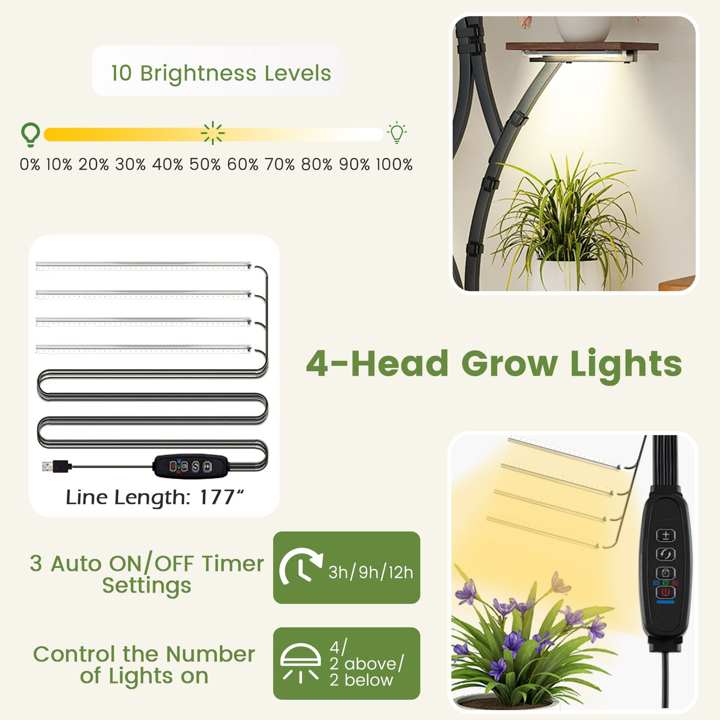 Indoor Plant Stand With Grow Lights, 58" Tall 8-Tier Corner Metal Shelf, Brown Plant Stands at Gallery Canada
