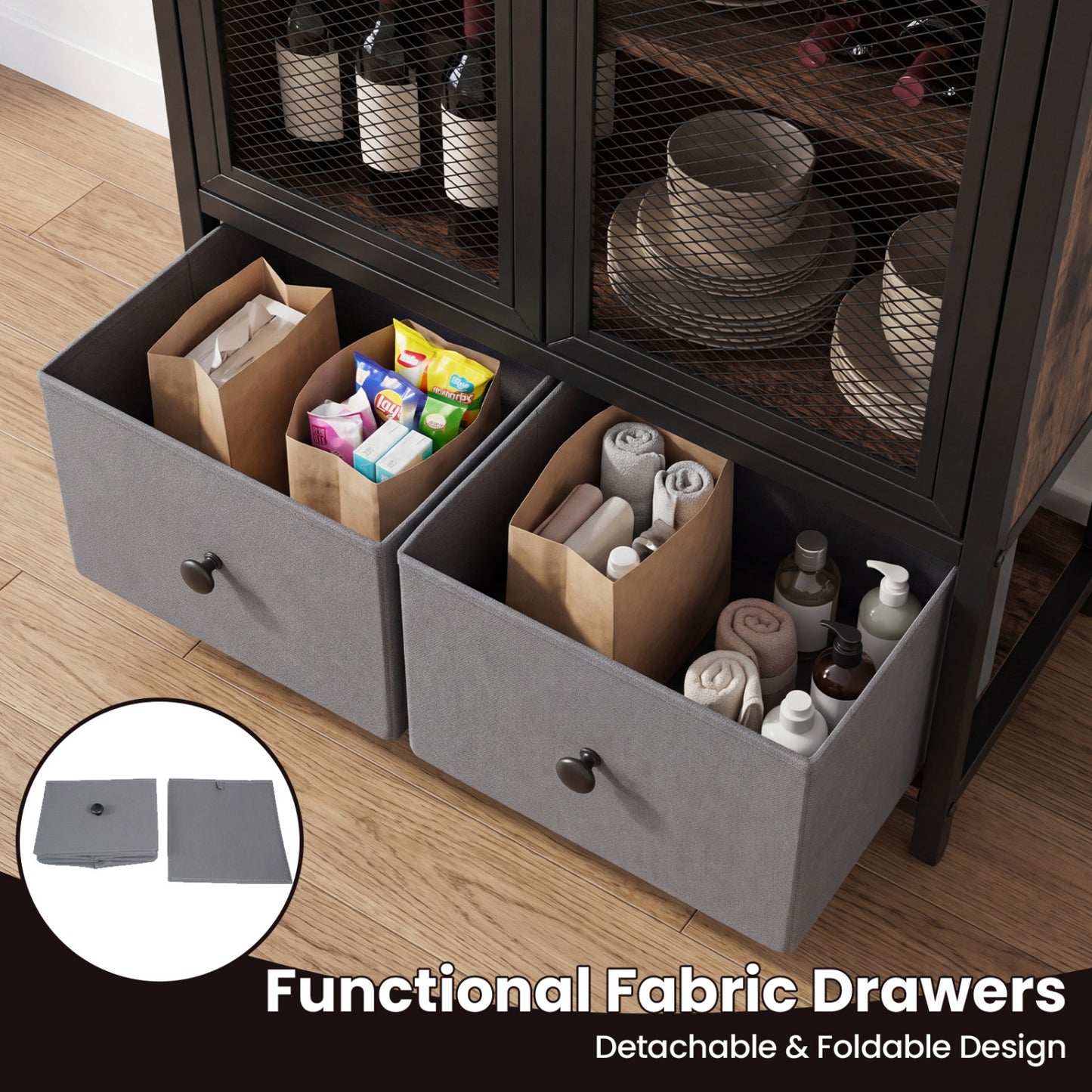Industrial Coffee Bar Cabinet, 2-Tier Storage, Rustic Brown Cabinets & Chests at Gallery Canada