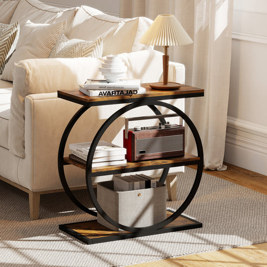 Industrial Faux Marble Side Table, Metal Frame, Rustic Brown End & Side Tables Rustic Brown at Gallery Canada