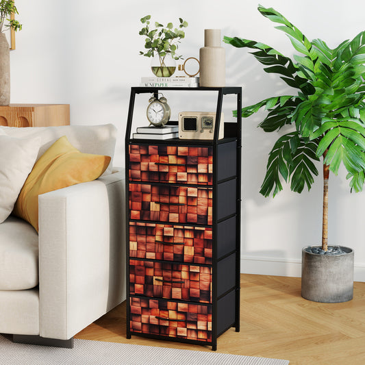 Industrial Nightstand, 5 Fabric Drawers, Metal Frame, Brown Nightstands Black & Brown at Gallery Canada