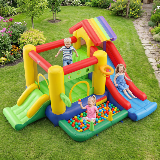 Inflatable Bounce Castle, Double Slides, 735W Blower, Multicolor Bounce House Multicolor at Gallery Canada