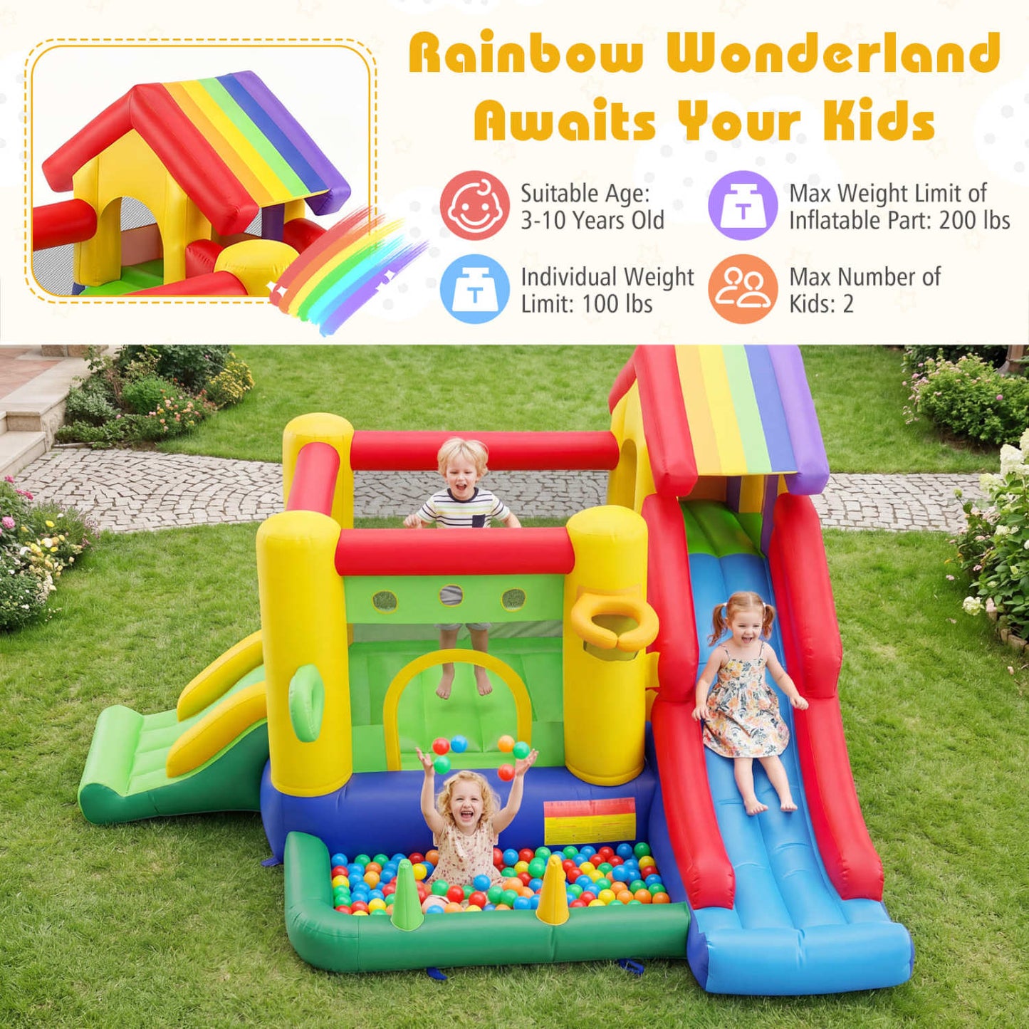 Inflatable Bounce Castle, Double Slides, 735W Blower, Multicolor Bounce House at Gallery Canada