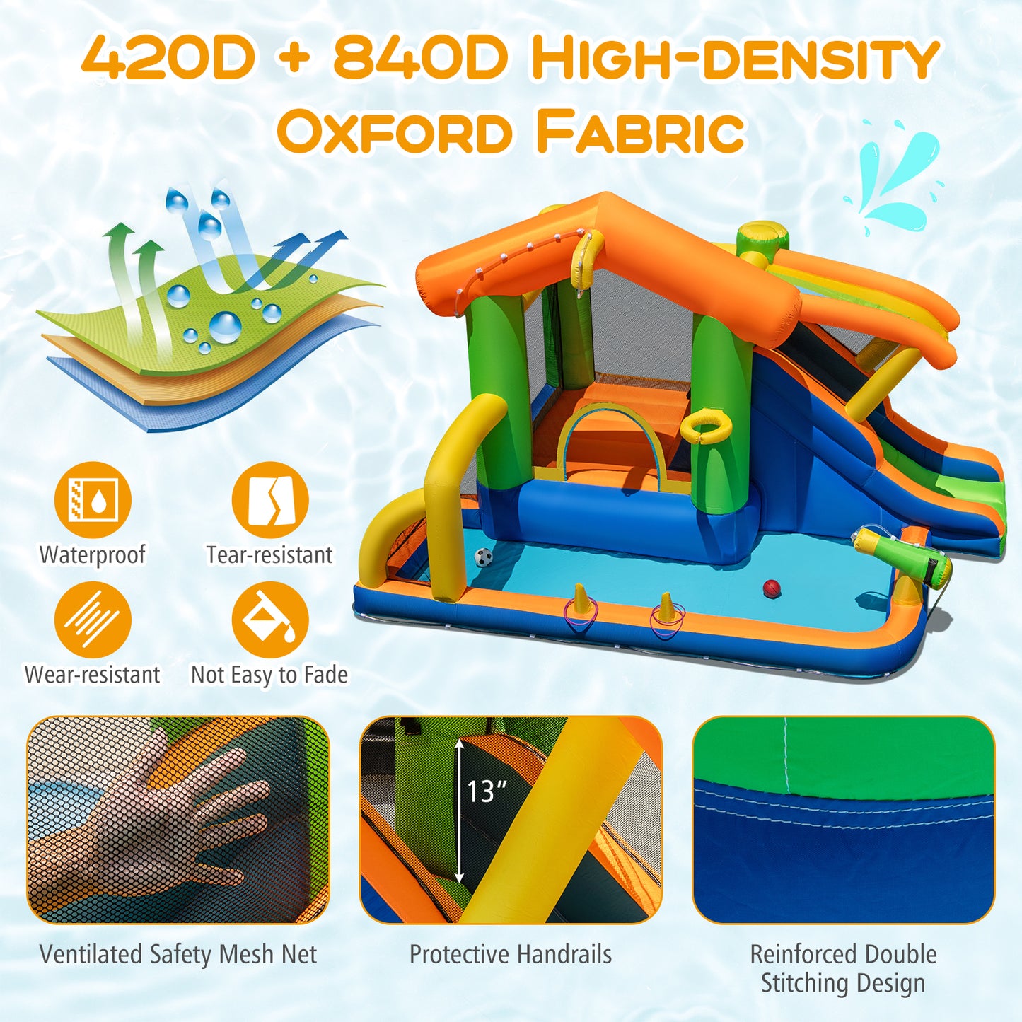 Inflatable Bounce House Water Park With Slide, 480W Blower Inflatable Water Slides at Gallery Canada