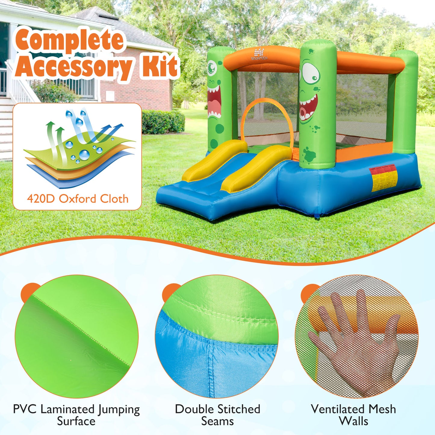 Inflatable Bounce House Monster Themed Bouncy Castle with Large Jumping Area and Slide 550W Blower Included Bounce House at Gallery Canada