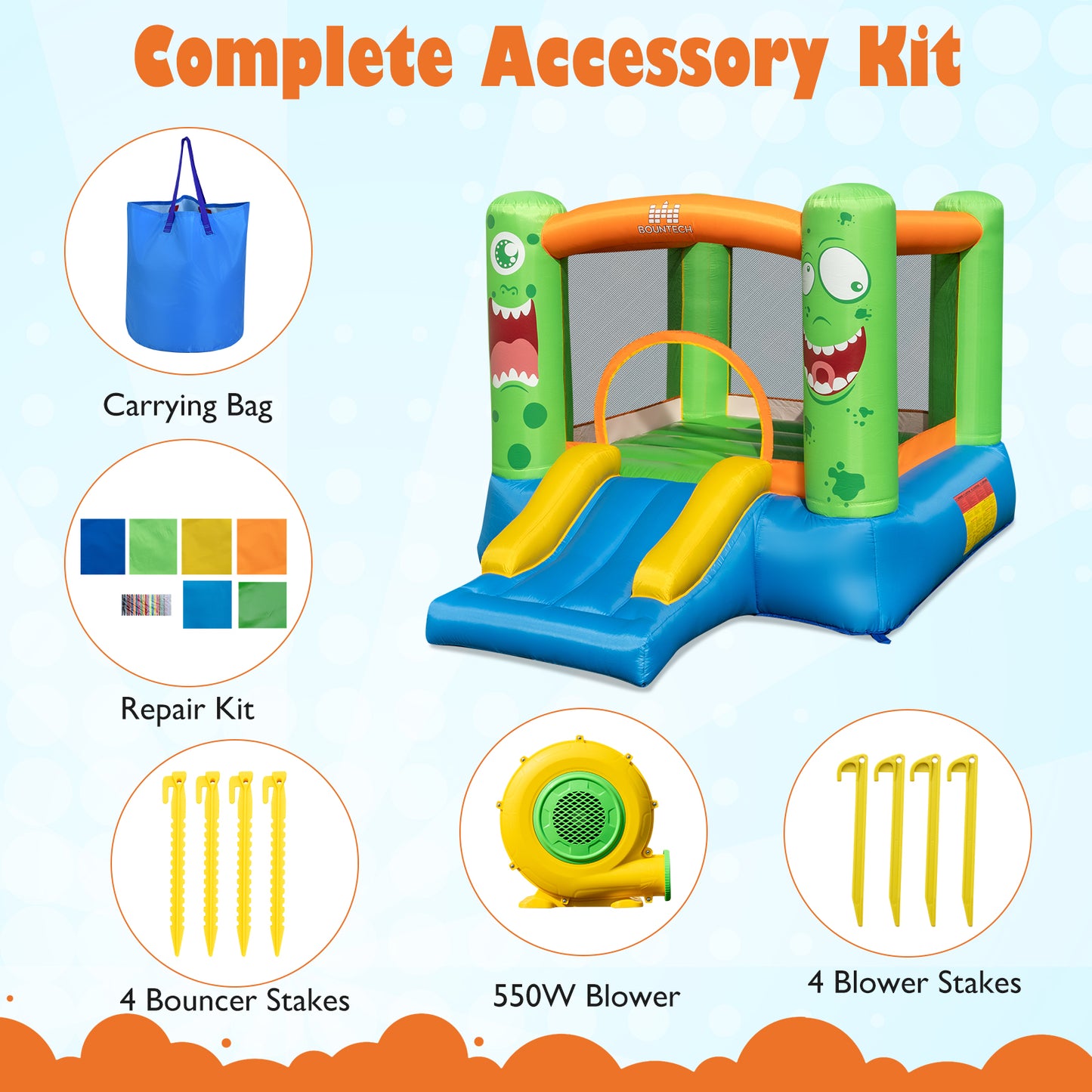 Inflatable Bounce House Monster Themed Bouncy Castle with Large Jumping Area and Slide 550W Blower Included Bounce House at Gallery Canada