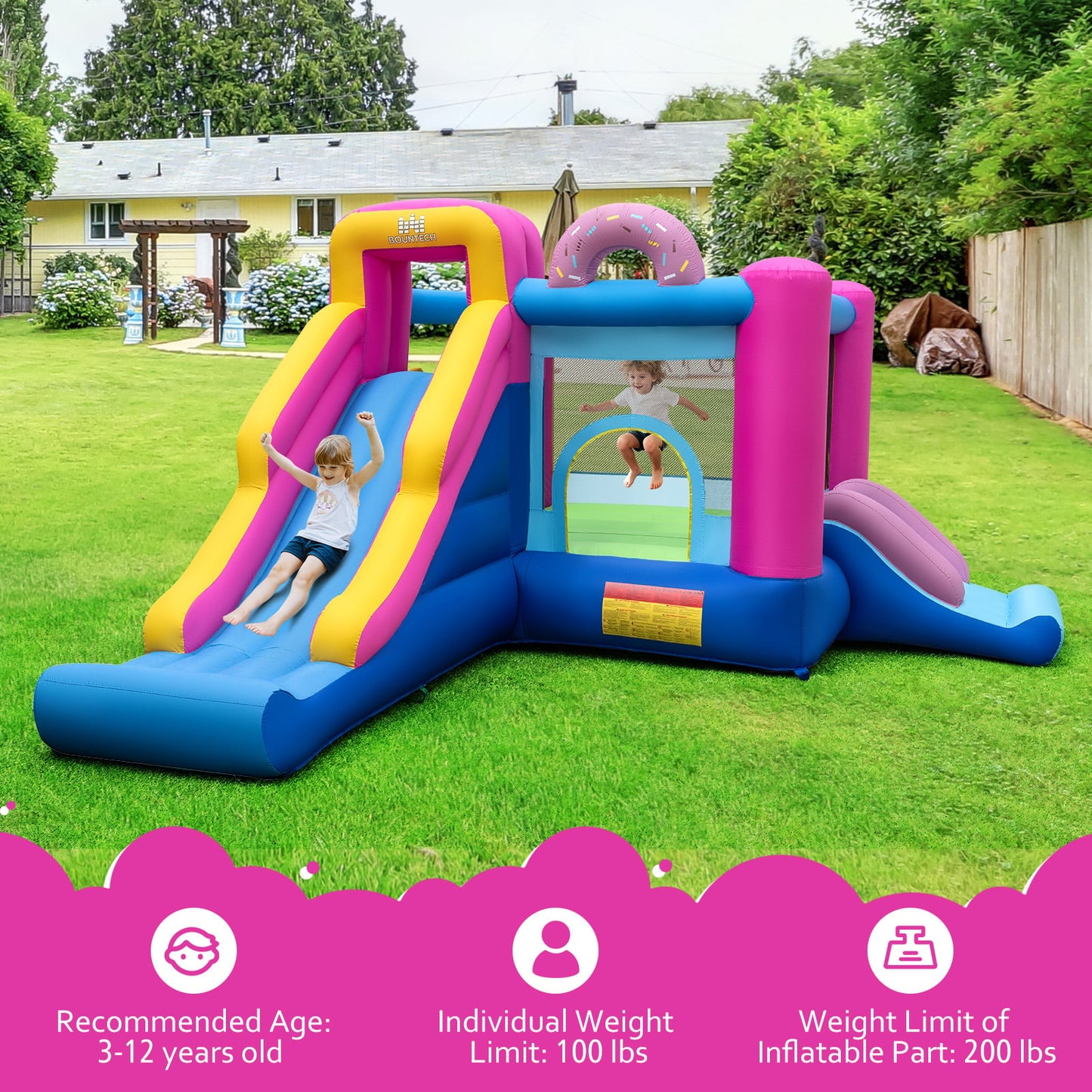Inflatable Bounce House with Slides and Basketball Hoop (with 680W Blower)