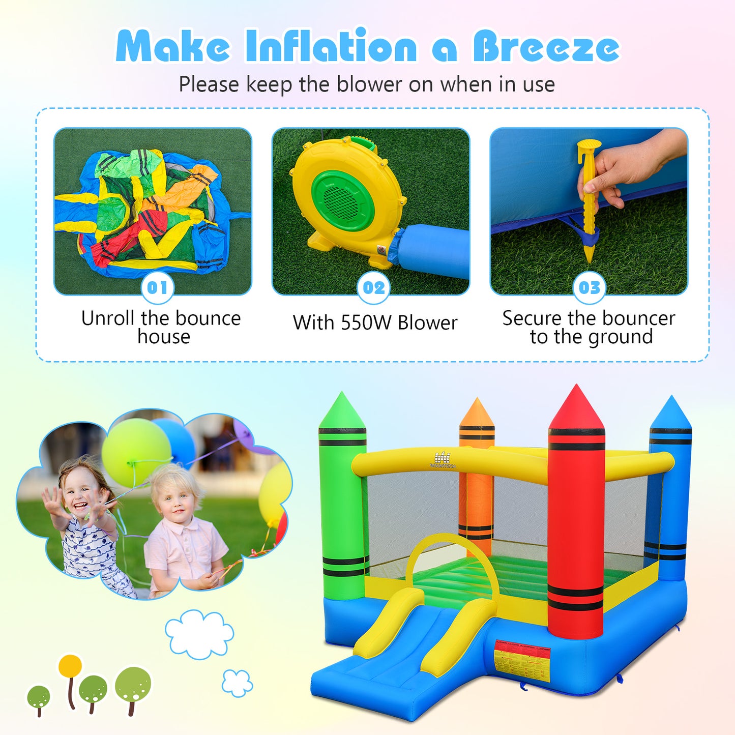 Inflatable Bounce House, 2-in-1 Kids Bouncer, 550W Blower Bounce House at Gallery Canada